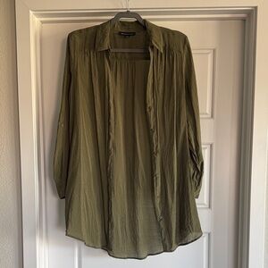 INC Olive Green Button-Up Shirt